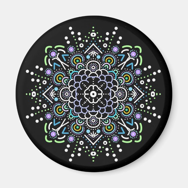 Schwarz, Lila und Grün Mandala Magnet (Vorne)