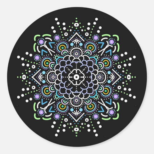 Schwarz, Lila und Grün Mandala Runder Aufkleber (Vorderseite)
