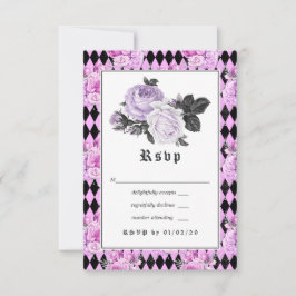 Schwarz-Lila und silberfarbene Hochzeit RSVP Karte