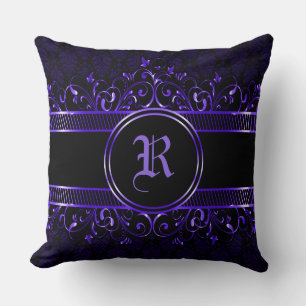 Schwarz & Lila Verziert Gothic Mit Monogramm Kissen