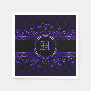 Schwarz & Lila Verziert Gothic Mit Monogramm Serviette