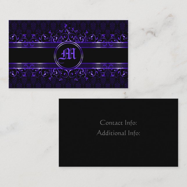 Schwarz & Lila Verziert Gothic Mit Monogramm Visitenkarte (Vorne/Hinten)