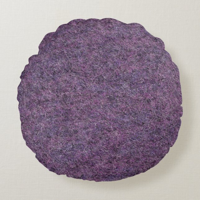 Schwarz Lila weiße Imitate Shag Texture Rundes Kissen (Vorderseite)