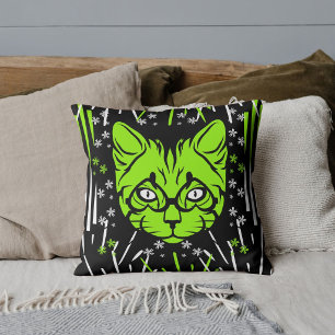 Schwarz Limon Weiß Moderne Niedliche Katze farbig Kissen