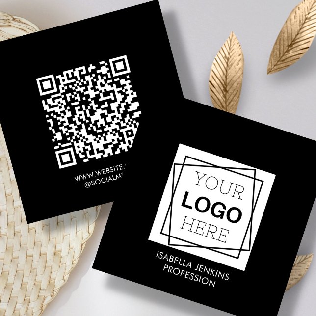 Schwarz | Logo | QR Code Square Business Card Quadratische Visitenkarte (Von Creator hochgeladen)