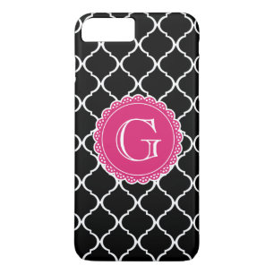 Schwarz-Marokkanisches Gittermuster Hot-Pink-Monog Case-Mate iPhone Hülle