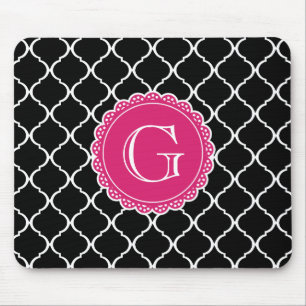 Schwarz-Marokkanisches Gittermuster Hot-Pink-Monog Mousepad