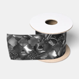 Schwarz-Marokkanisches Quatrefolienmuster Satinband