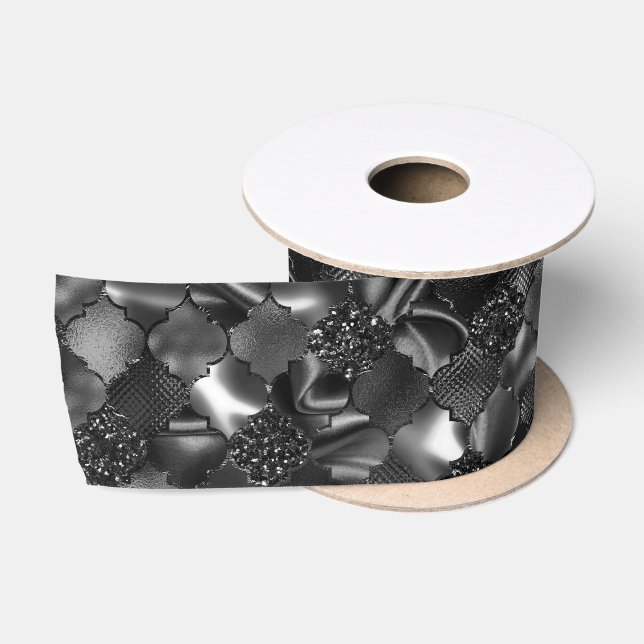 Schwarz-Marokkanisches Quatrefolienmuster Satinband (Spule)