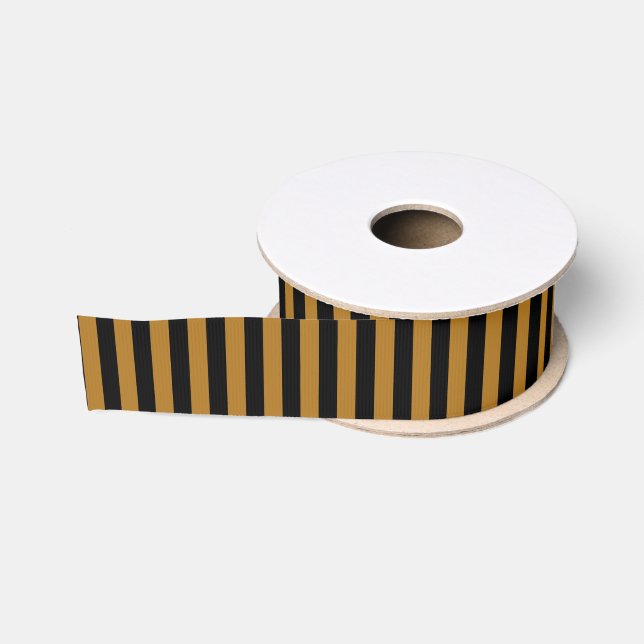 Schwarz/Matte Gold Streifen Ripsband (Spule)