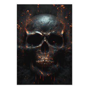Schwarz matter Totenkopf mit Bronze Fotodruck