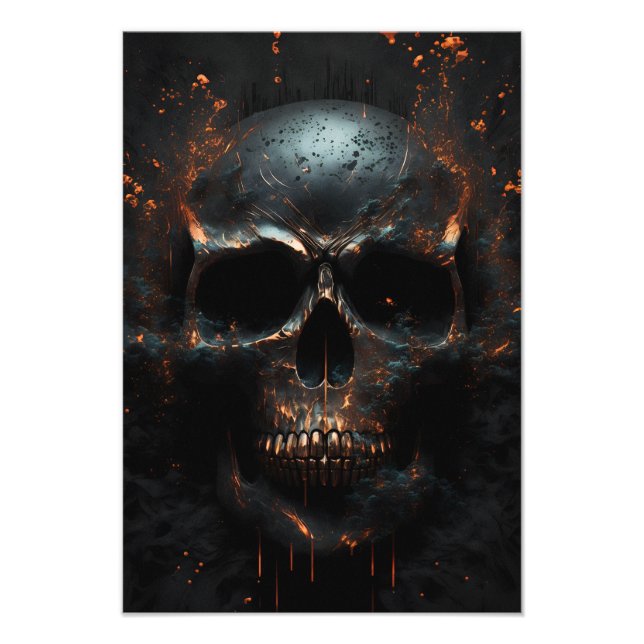 Schwarz matter Totenkopf mit Bronze Fotodruck (Vorne)