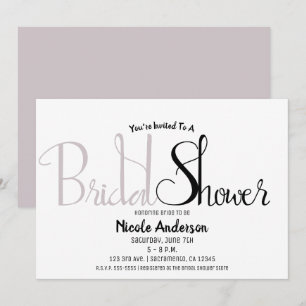 Schwarz & Mauve Flieder Schrift Modern Brautparty Einladung