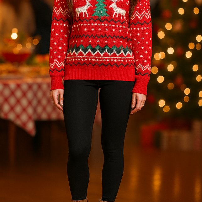 Schwarz-Medium-Leggings Leggings ("Basic black legging shown with festive Christmas sweater for a stylish party look")