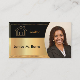 Schwarz-Metall-Gold-Realtor-Foto-Design Visitenkarte