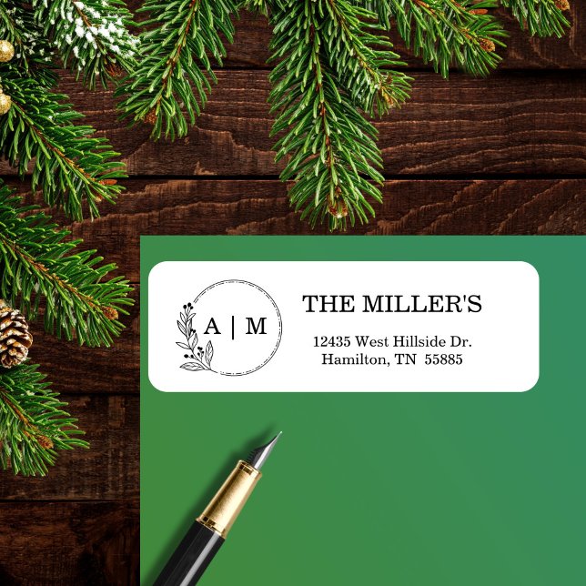 Schwarz-Minimal-Floral-Monogramm-Hochzeit (Black Minimal Floral Monogram Wedding Label)