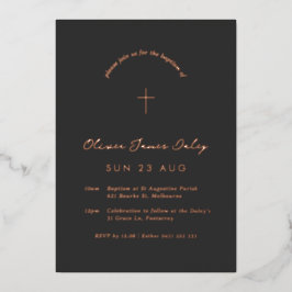Schwarz-Minimal-Taufe Christening Cross-Einladung Folieneinladung