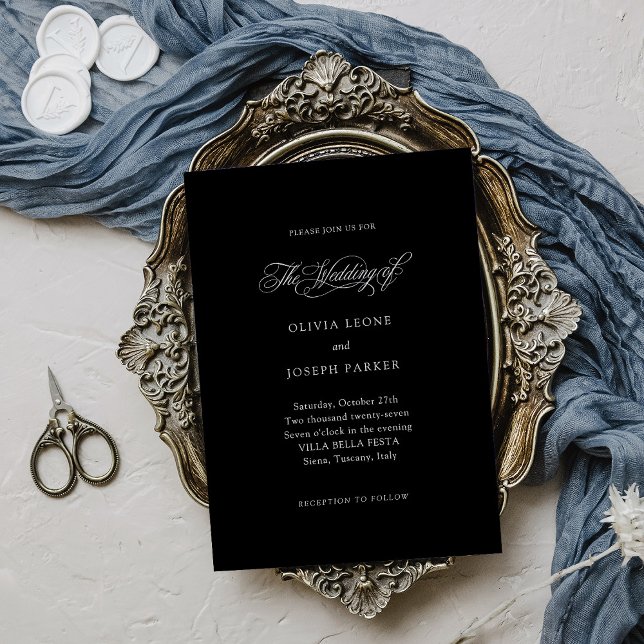 Schwarz | Minimale italienische Elegance Hochzeit Einladung (Von Creator hochgeladen)