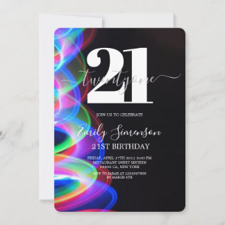 Schwarz Minimalistisch 21. Geburtstag Einladung