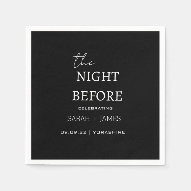 Schwarz Minimalistisch die Nacht vor der Hochzeit Serviette (Vorderseite)