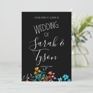 Schwarz-Minimalistisch-Flora-Hochzeitsempfang mit Einladung