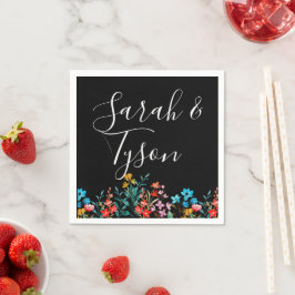 Schwarz-Minimalistisch-Flora-Hochzeitsempfang mit Serviette