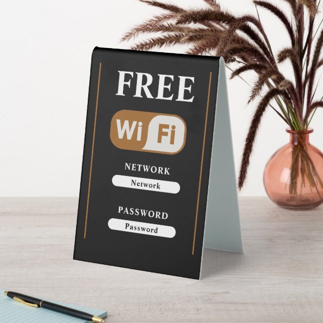 Schwarz Minimalistisch gratis WiFi Tischschild Tischaufsteller (In Situ (Tisch))