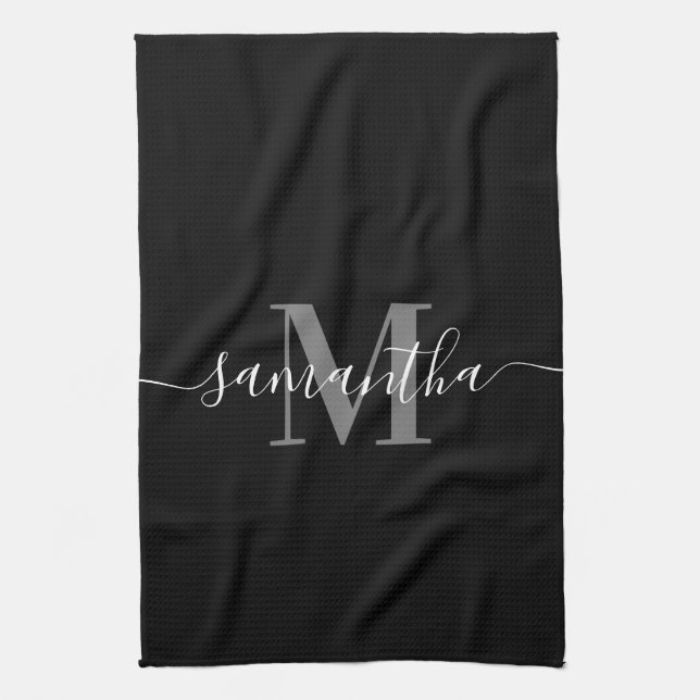 Schwarz-Minimalistisch-Monogramm Geschirrtuch (Vertikal)