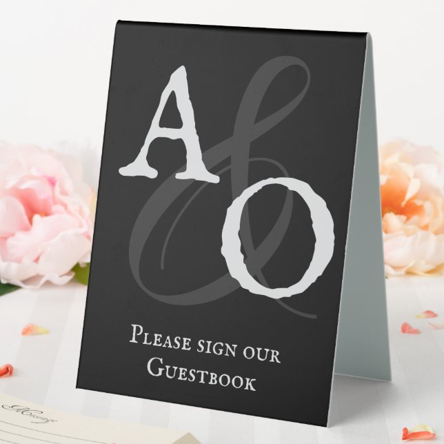 Schwarz-Minimalistisch-Monogramm-Hochzeit Tischaufsteller (In Situ (Hochzeit))