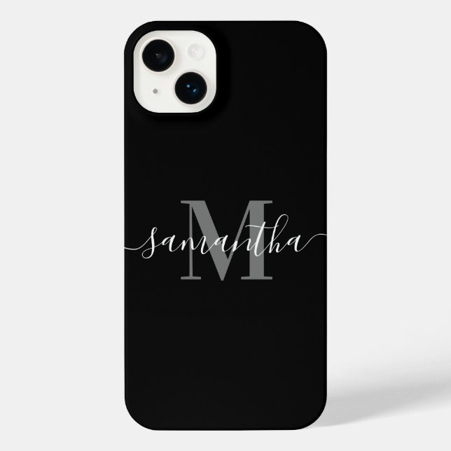 Schwarz-Minimalistisch-Monogramm iPhone 14 Plus Hülle (Rückseite)