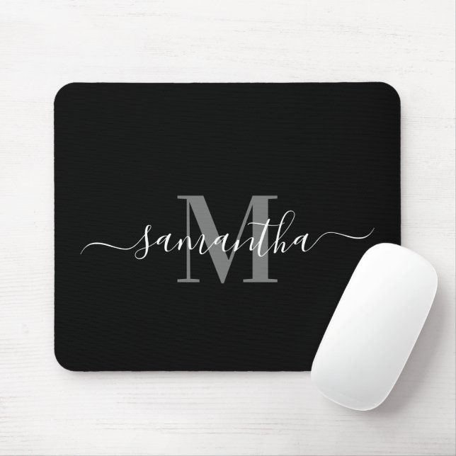 Schwarz-Minimalistisch-Monogramm Mousepad (Mit Mouse)
