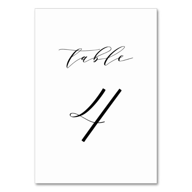 Schwarz-Minimalistisch-Script-Hochzeit Tischnummer (Vorderseite)