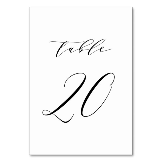 Schwarz-Minimalistisch-Script-Hochzeit Tischnummer (Vorderseite)