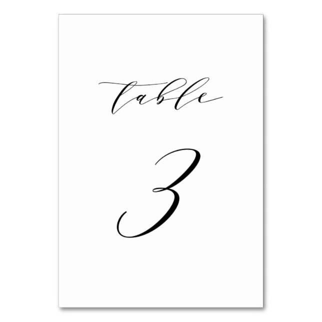 Schwarz-Minimalistisch-Script-Hochzeit Tischnummer (Vorderseite)