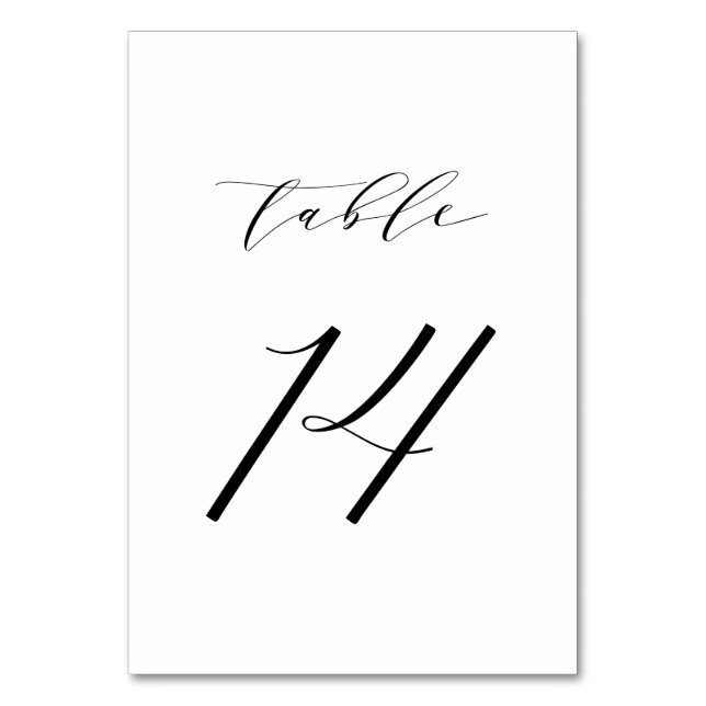 Schwarz-Minimalistisch-Script-Hochzeit-Tischnummer Tischnummer (Vorderseite)