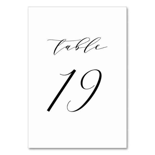 Schwarz-Minimalistisch-Script-Hochzeit-Tischnummer Tischnummer (Vorderseite)
