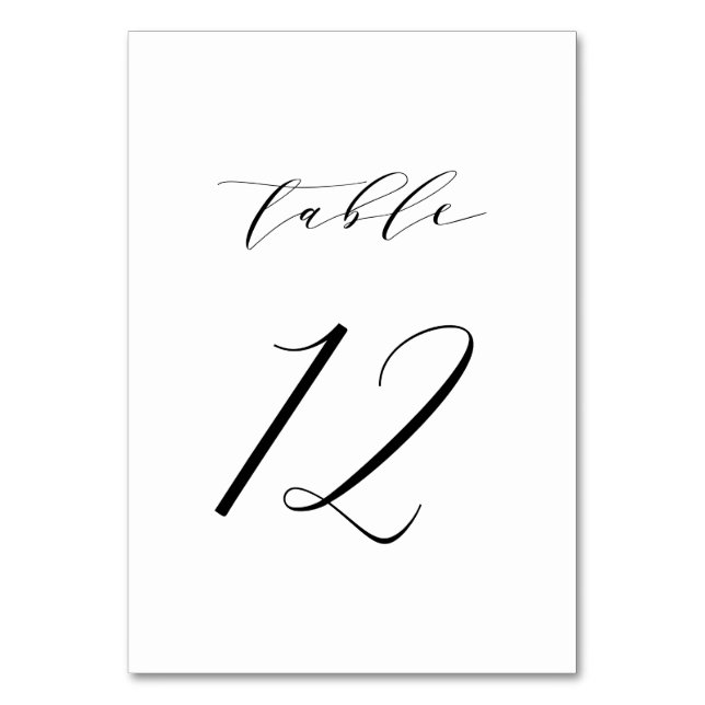 Schwarz-Minimalistisch-Script-Hochzeit-Tischnummer Tischnummer (Vorderseite)
