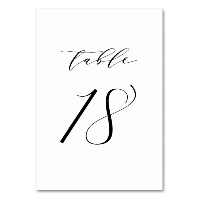Schwarz-Minimalistisch-Script-Hochzeit-Tischnummer Tischnummer (Vorderseite)