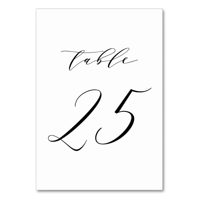 Schwarz-Minimalistisch-Script-Hochzeit-Tischnummer Tischnummer (Vorderseite)