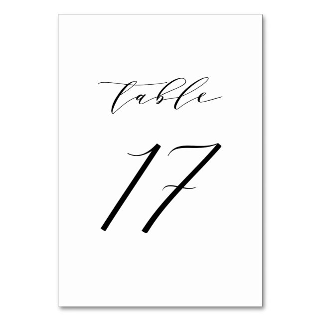 Schwarz-Minimalistisch-Script-Hochzeit-Tischnummer Tischnummer (Vorderseite)