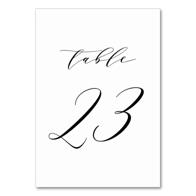 Schwarz-Minimalistisch-Script-Hochzeit-Tischnummer Tischnummer (Vorderseite)