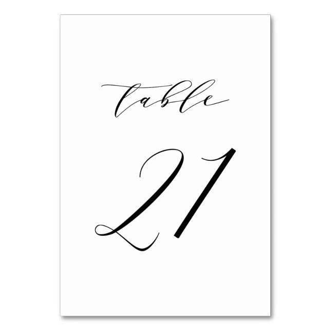 Schwarz-Minimalistisch-Script-Hochzeit-Tischnummer Tischnummer (Vorderseite)