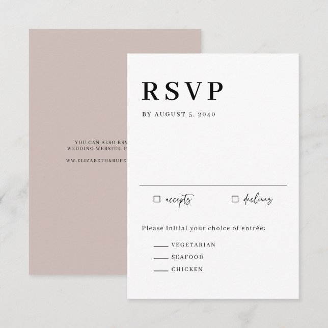 Schwarz-Minimalistisch-Serif-Script-Typografie RSVP Karte (Vorne/Hinten)