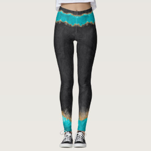 Schwarz mit Aquamarinen und goldenen Farben Leggings