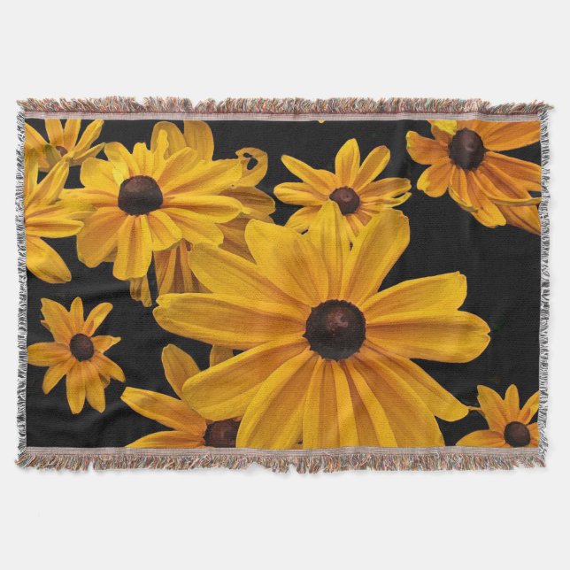 Schwarz-mit Augen Susan-Blume Blumenwirbelleder Decke (Vorderseite)