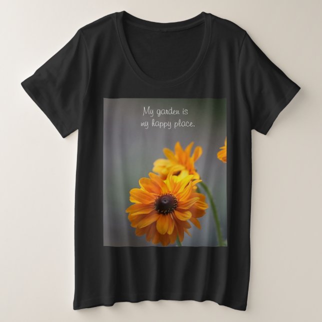 Schwarz-mit Augen Susan-Blume Große Größe T-Shirt (Design vorne)