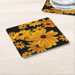 Schwarz-mit Augen Susan Blume Square Paper Unterse Rechteckiger Pappuntersetzer