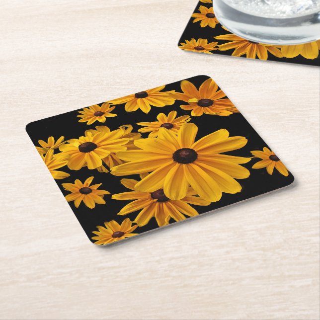 Schwarz-mit Augen Susan Blume Square Paper Unterse Rechteckiger Pappuntersetzer (angewinkelt)
