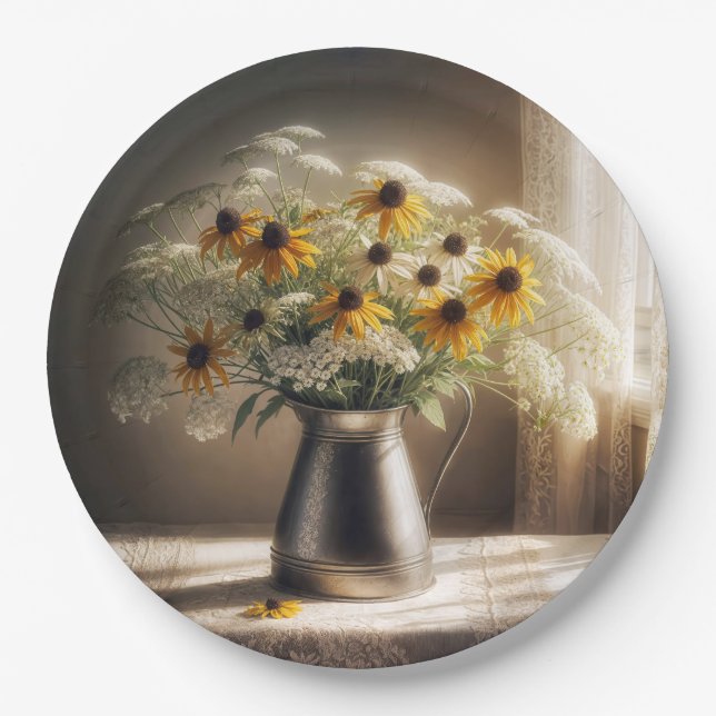Schwarz-mit Augen Susan Bouquet an der Spitze Pappteller (Vorderseite)