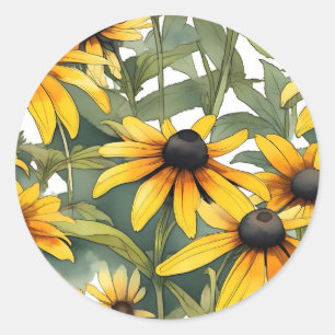 Schwarz-Mit Augen Susan Floral Runder Aufkleber